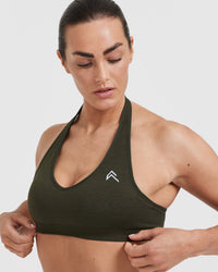 Classic Seamless 2.0 Halter Neck Bralette | Khaki Marl