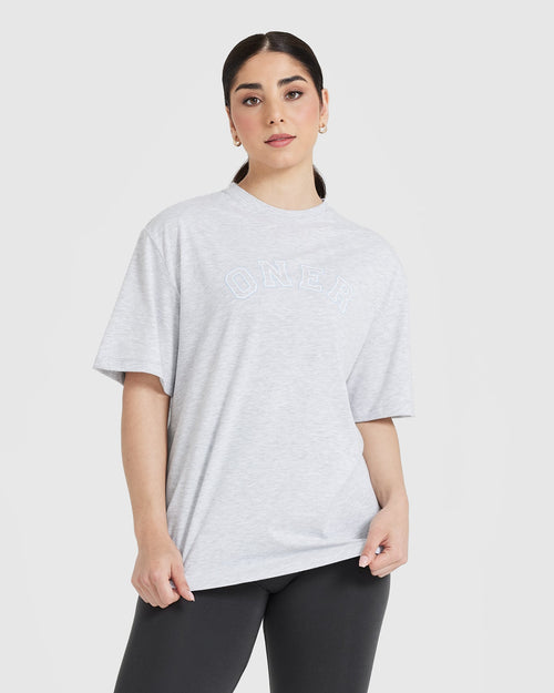 Oner Modal Classic Varsity Oversized Lightweight T-shirt | Light Grey Marl