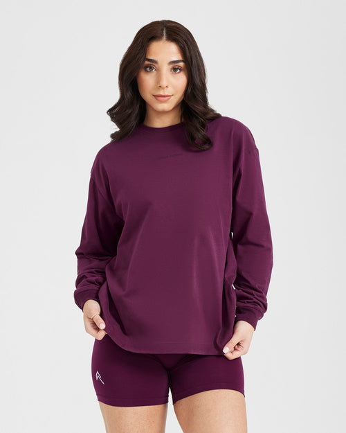 Oner Modal Classic Mirror Graphic Oversized Long Sleeve Top | Washed Ripe Fig