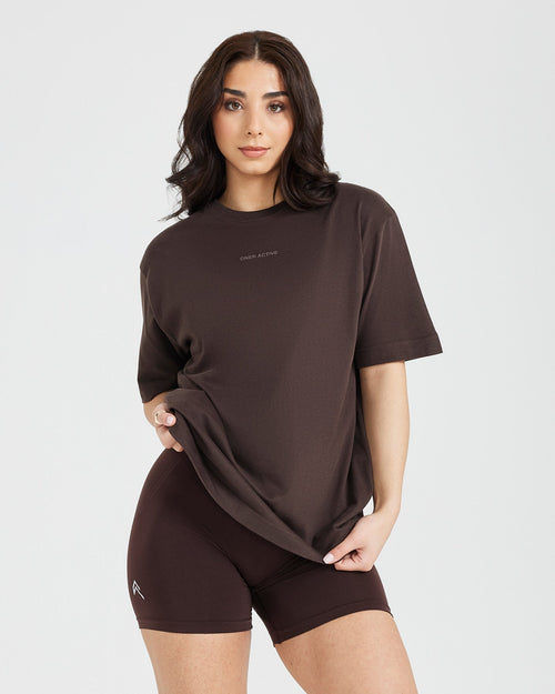 Oner Modal Classic Mirror Graphic Oversized T-Shirt | Washed 70% Cocoa
