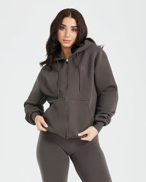 Oner Modal Classic Lounge Oversized Zip Through Hoodie | Deep Taupe