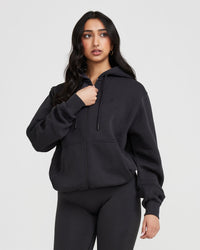 Classic Lounge Oversized Zip Through Hoodie | Coal