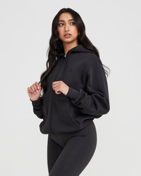Classic Lounge Oversized Zip Through Hoodie | Coal
