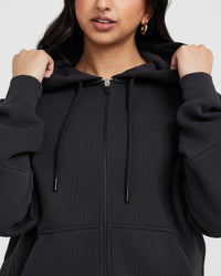 Classic Lounge Oversized Zip Through Hoodie | Coal