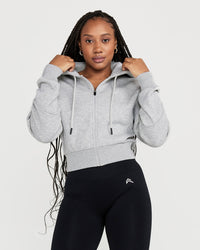 Classic Lounge Cropped Zip Through Hoodie | Silver Grey Marl