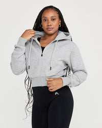 Classic Lounge Cropped Zip Through Hoodie | Silver Grey Marl