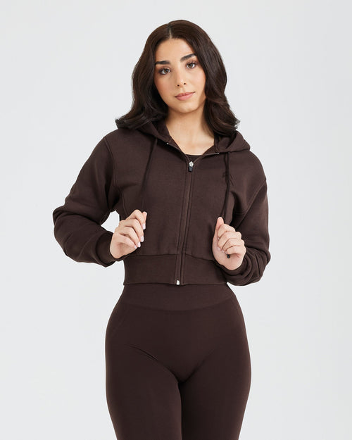 Oner Modal Classic Lounge Cropped Zip Through Hoodie | 70% Cocoa