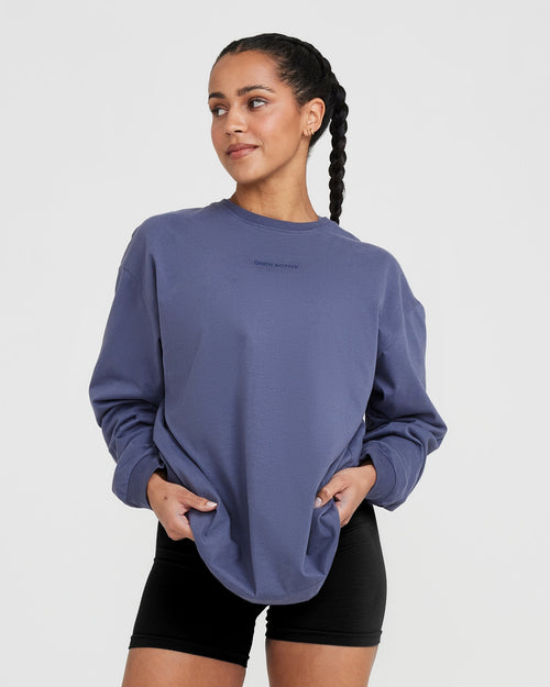 Oner Modal Classic Mirror Graphic Oversized Long Sleeve Top | Washed Slate Blue