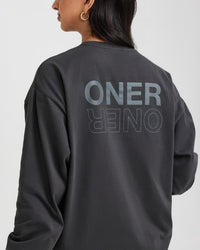 Classic Mirror Graphic Oversized Long Sleeve Top | Washed Coal