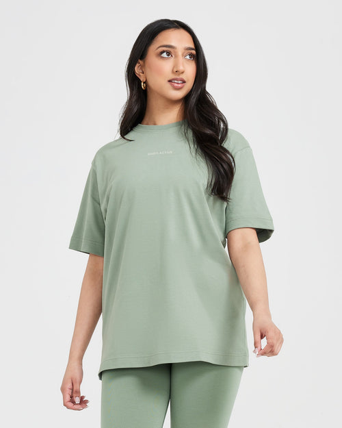 Oner Modal Classic Mirror Graphic Oversized T-Shirt | Washed Sage