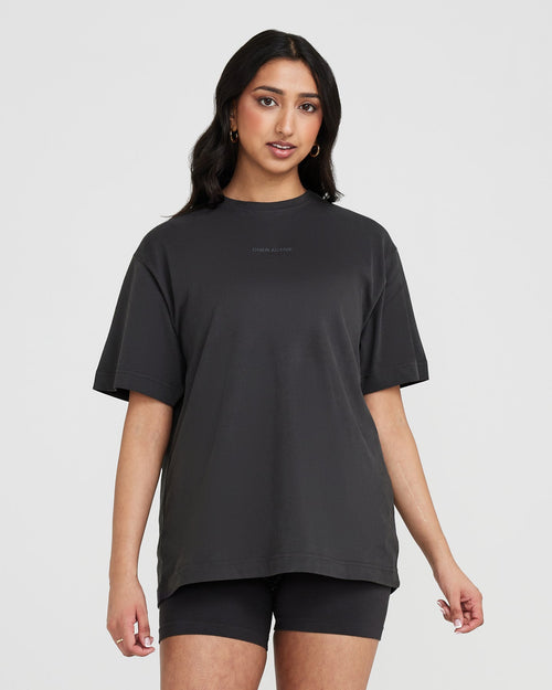 Oner Modal Classic Mirror Graphic Oversized T-Shirt | Washed Coal