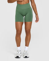 Effortless Seamless Shorts with White Logo | Forest Green