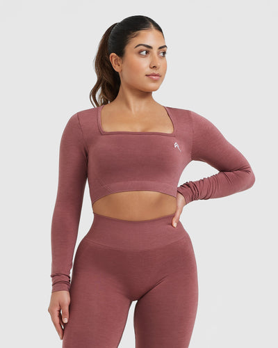 Effortless Square Neck Crop Long Sleeve Top | Berry