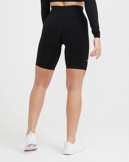 Effortless Seamless Cycling Shorts with White Logo | Black