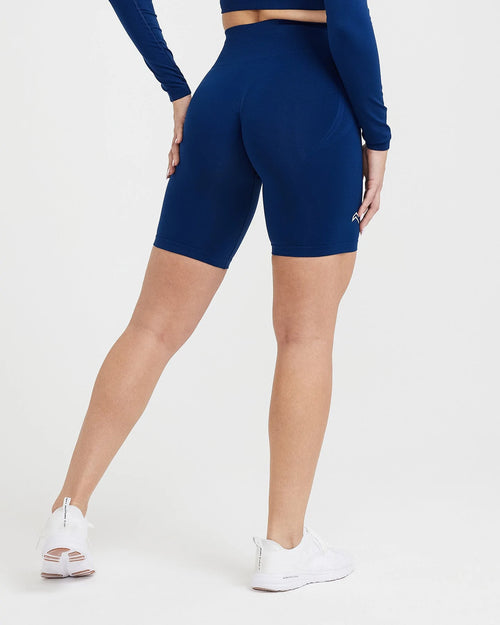 Effortless Seamless Cycling Shorts with White Logo | Midnight
