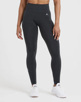 Effortless Seamless Leggings with White Logo | Coal