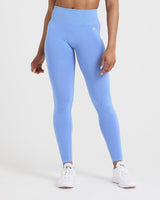 Effortless Seamless Leggings with White Logo | Light Denim