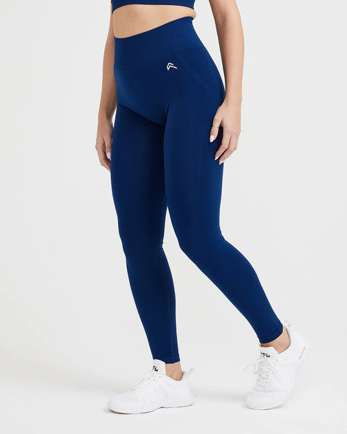 Effortless Seamless Leggings with White Logo | Midnight