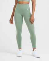 Effortless Seamless Leggings with White Logo | Sage