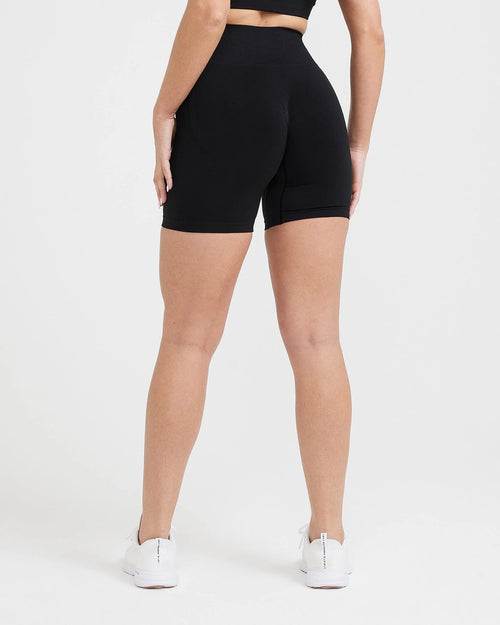 Effortless Seamless Shorts with White Logo | Black