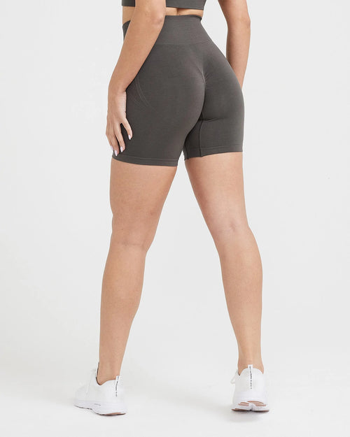Effortless Seamless Shorts with White Logo | Deep Taupe