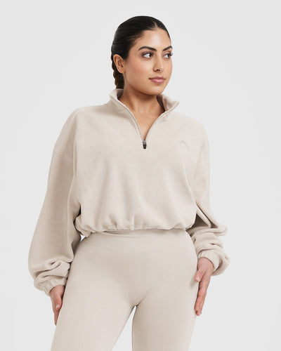 Fleece Oversized Crop 1/2 Zip Sweatshirt | Sand
