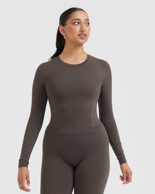 Oner Modal Mellow Soft Mid Long Sleeve Top | Deep Taupe