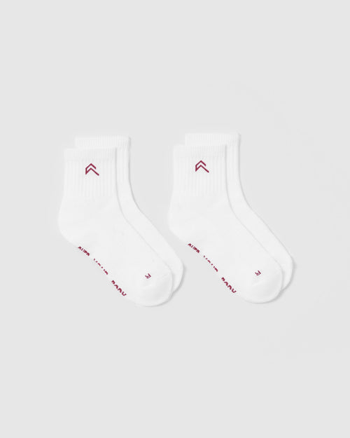 Oner Modal Mid Crew Socks 2 Pack | White/Burnt Cherry