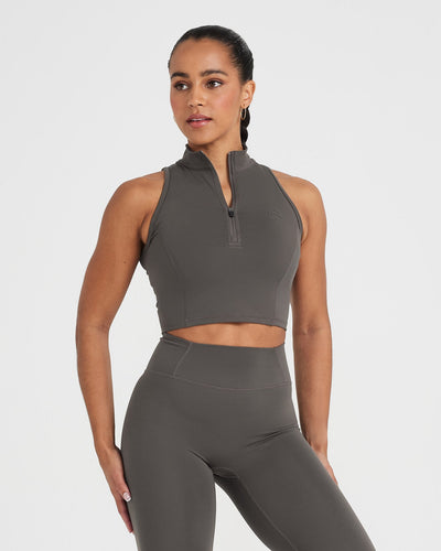 Timeless Half Zip Crop Tank Deep Taupe