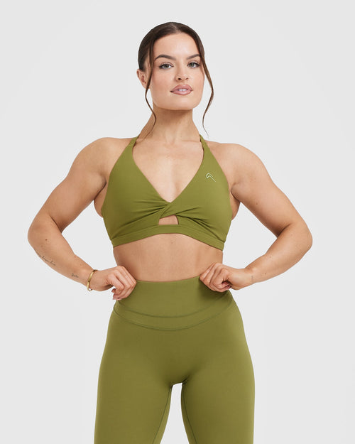 Oner Modal Unified Twist Sports Bra | Olive Green