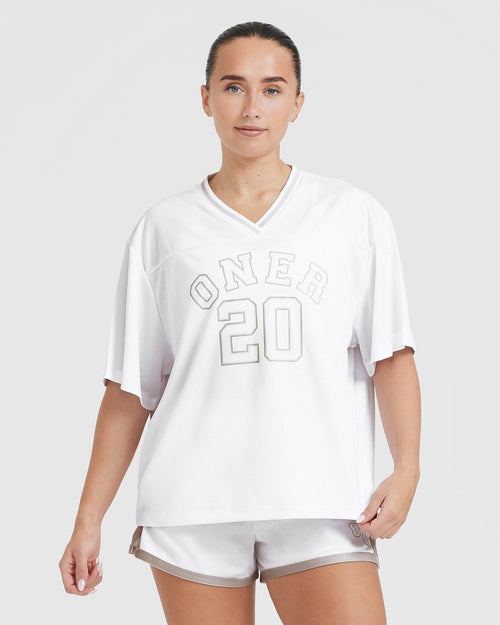 Oner Modal Varsity V-Neck Short Sleeve T-Shirt | White